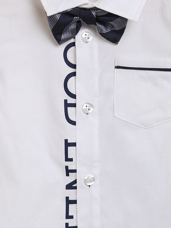 Long Sleeve Poplin  Shirt - White , With Bow image number null